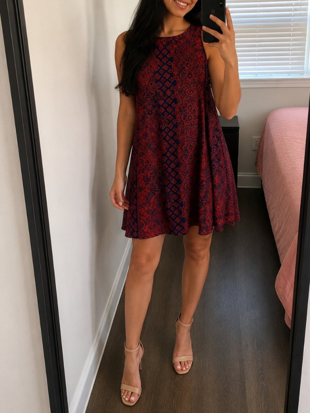 Forever 21 Blue & Red Fit & Flare Dress Women's SZ M Sleeveless Boho Paisley